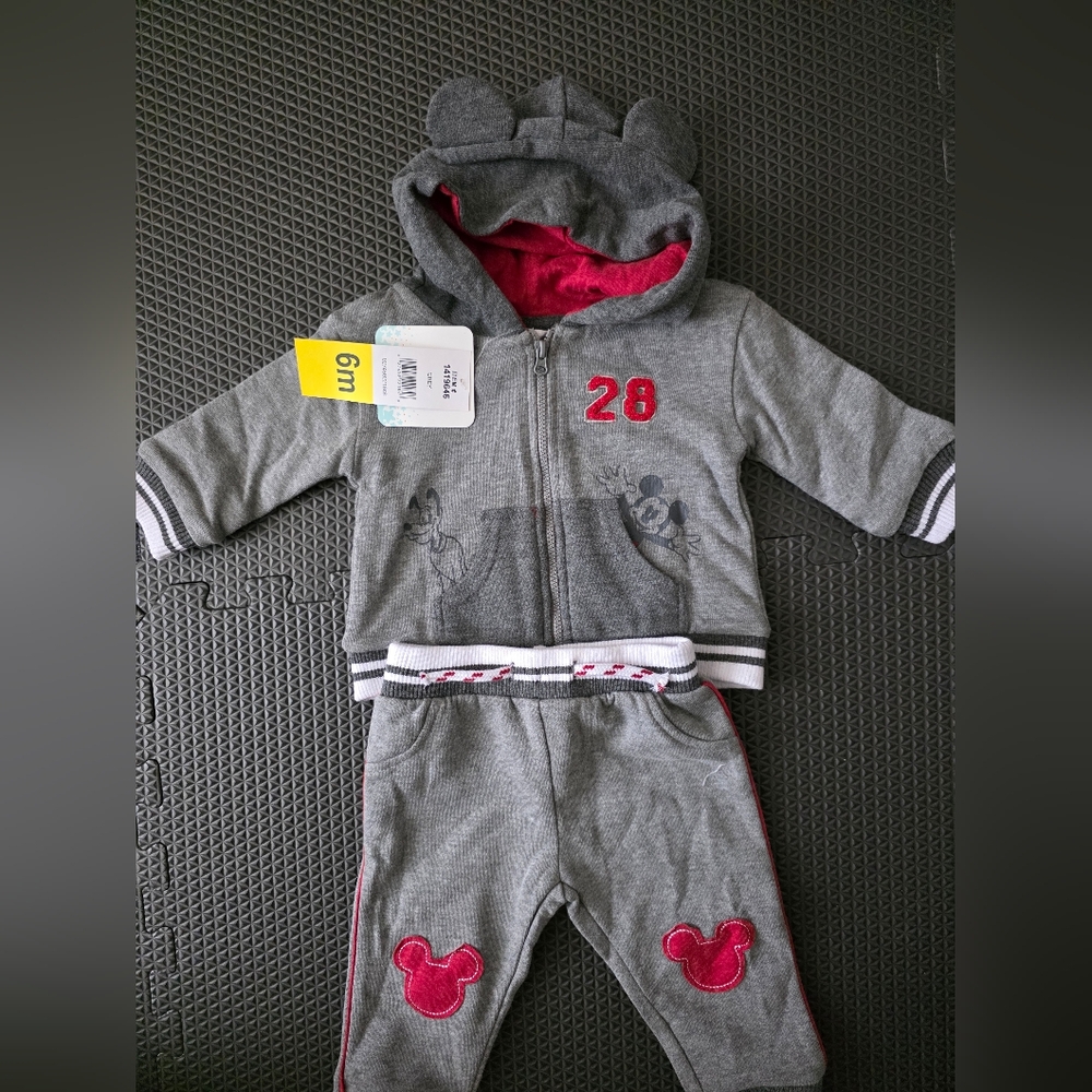 NWT 6M Mickey Mouse 2 pc Mickey ear hooded sweater with pants set